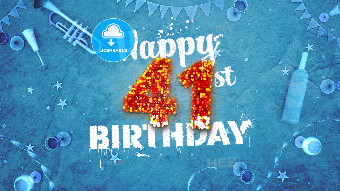 Happy 41st Birthday Card with beautiful details – instant download