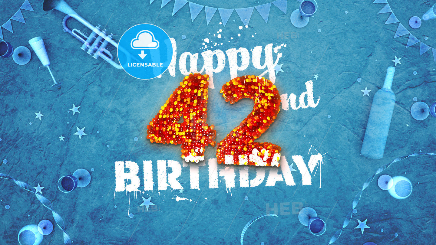 Happy 42nd Birthday Card with beautiful details – instant download
