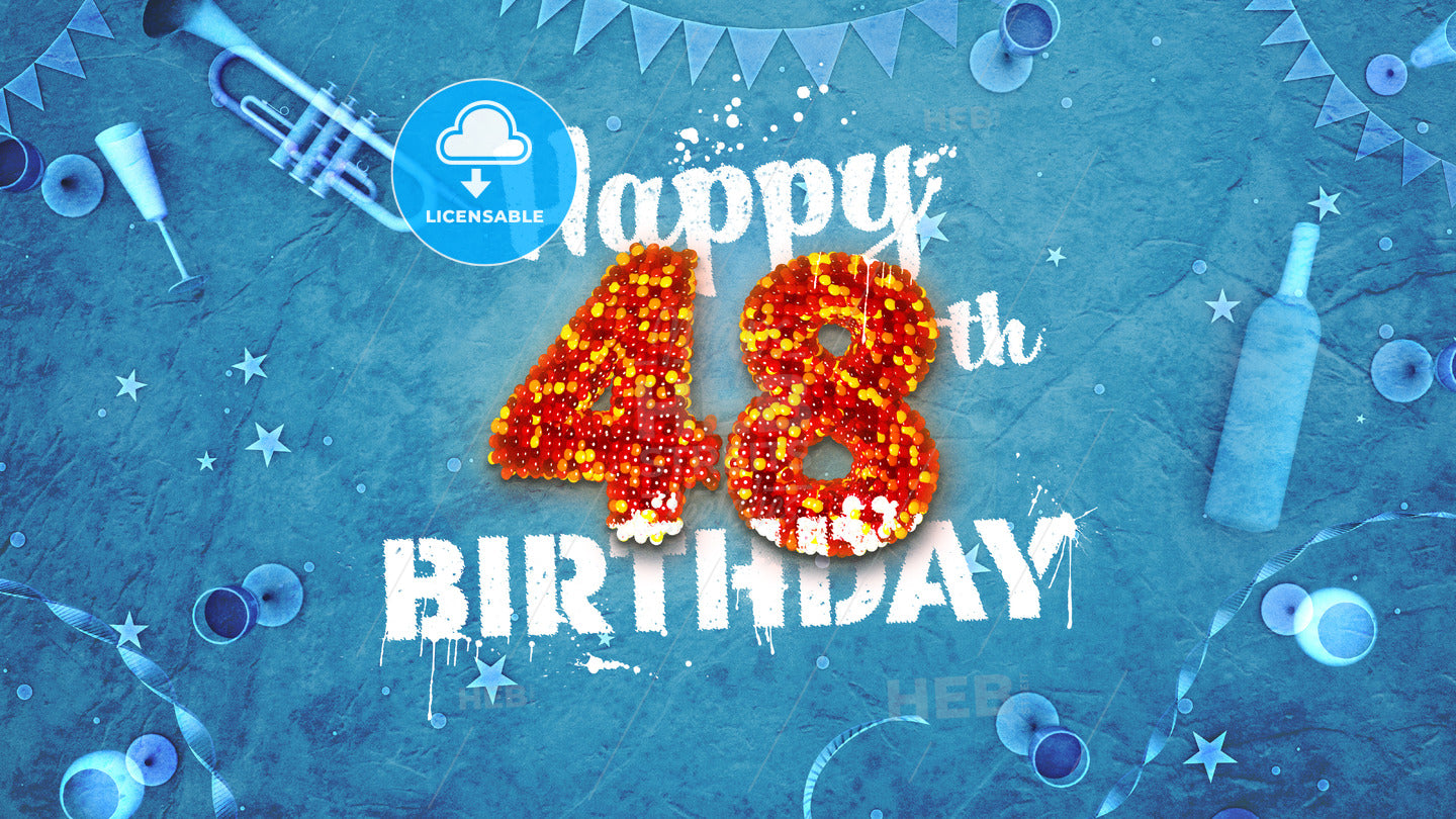 Happy 48th Birthday Card with beautiful details – instant download