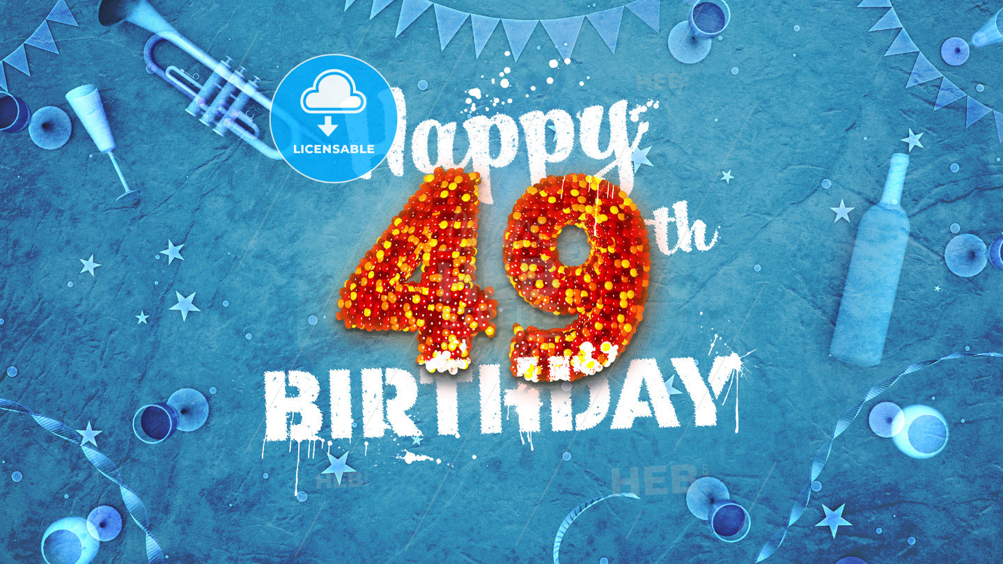 Happy 49th Birthday Card with beautiful details – instant download