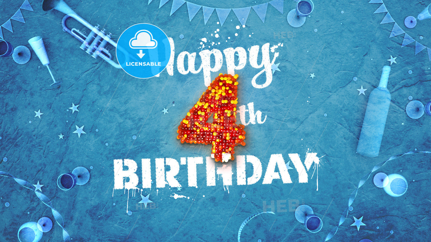 Happy 4th Birthday Card with beautiful details – instant download