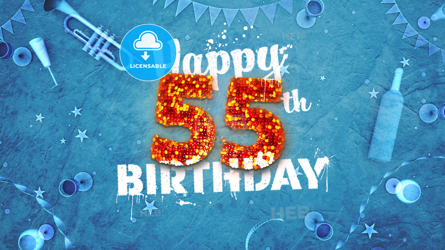 Happy 55th Birthday Card with beautiful details – instant download