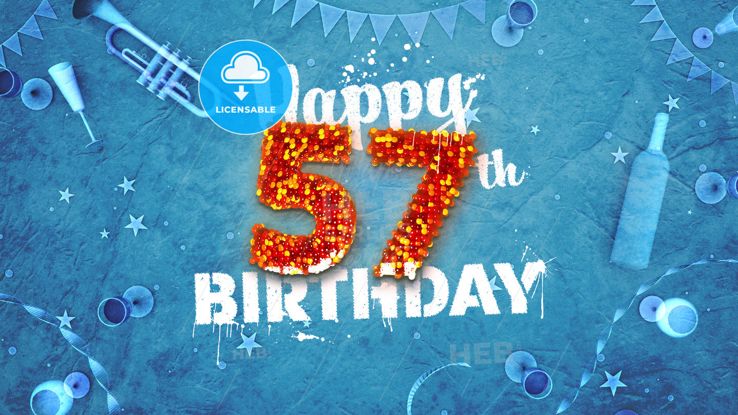 Happy 57th Birthday Card with beautiful details – instant download