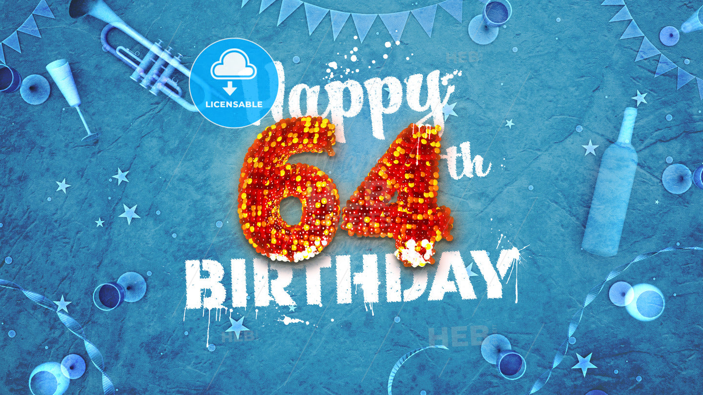 Happy 64th Birthday Card with beautiful details – instant download