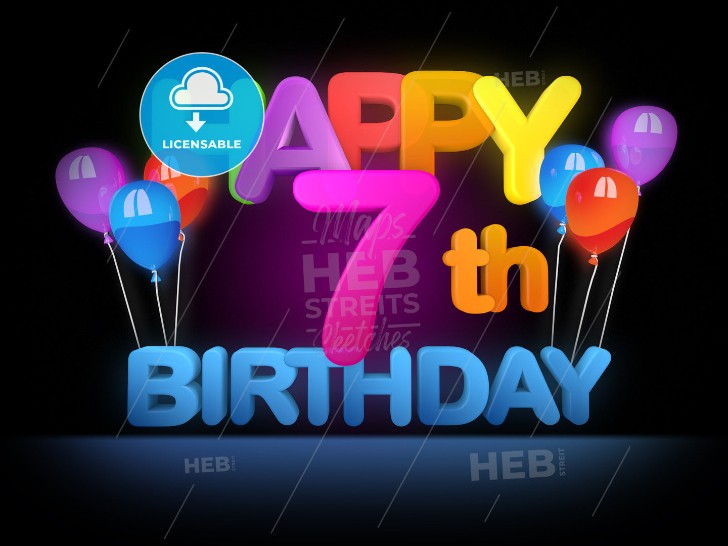 Happy 7th Birthday Title dark – instant download