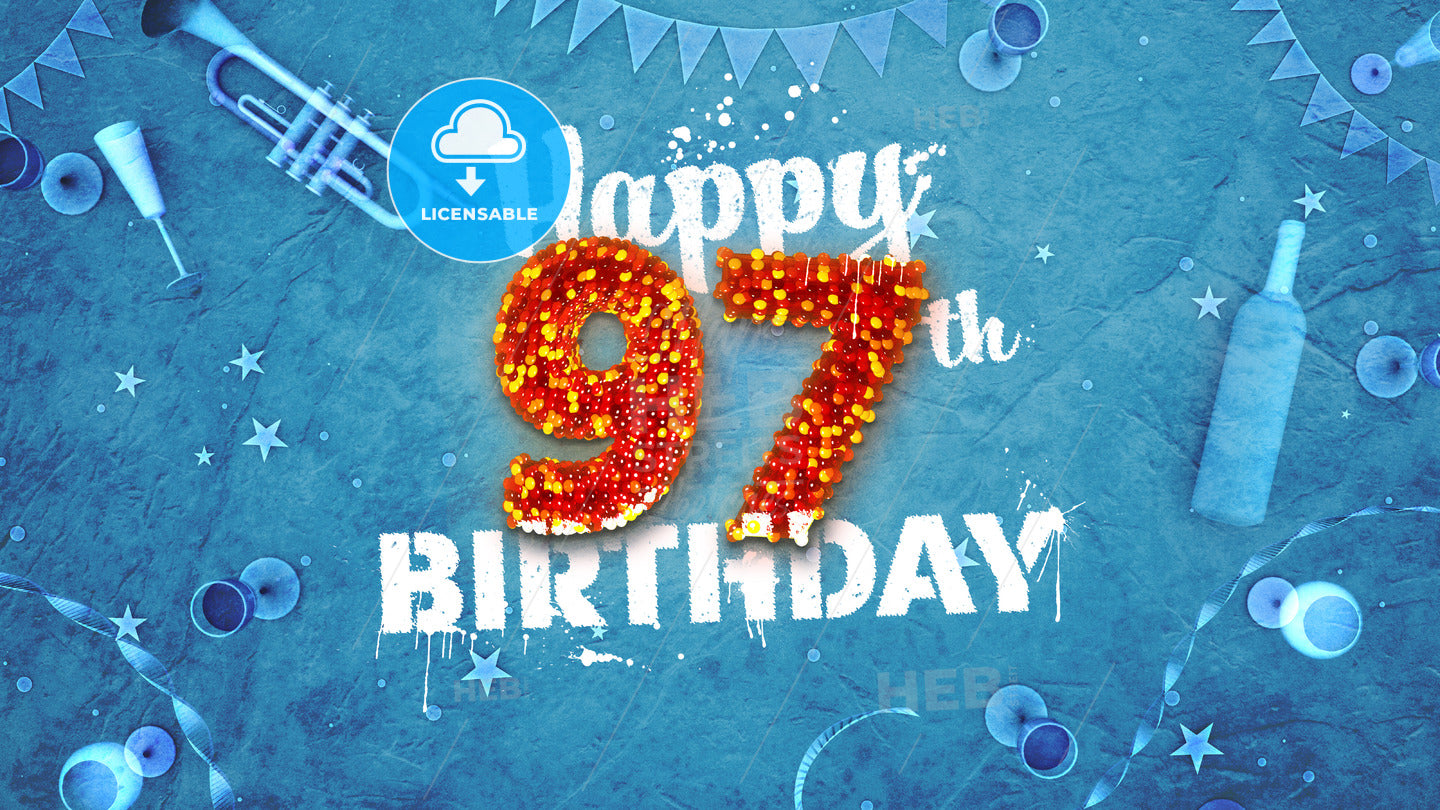 Happy 97th Birthday Card with beautiful details – instant download