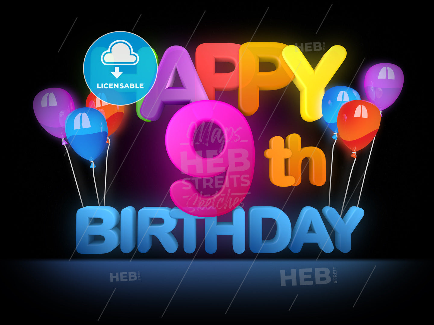 Happy 9th Birthday Title dark – instant download