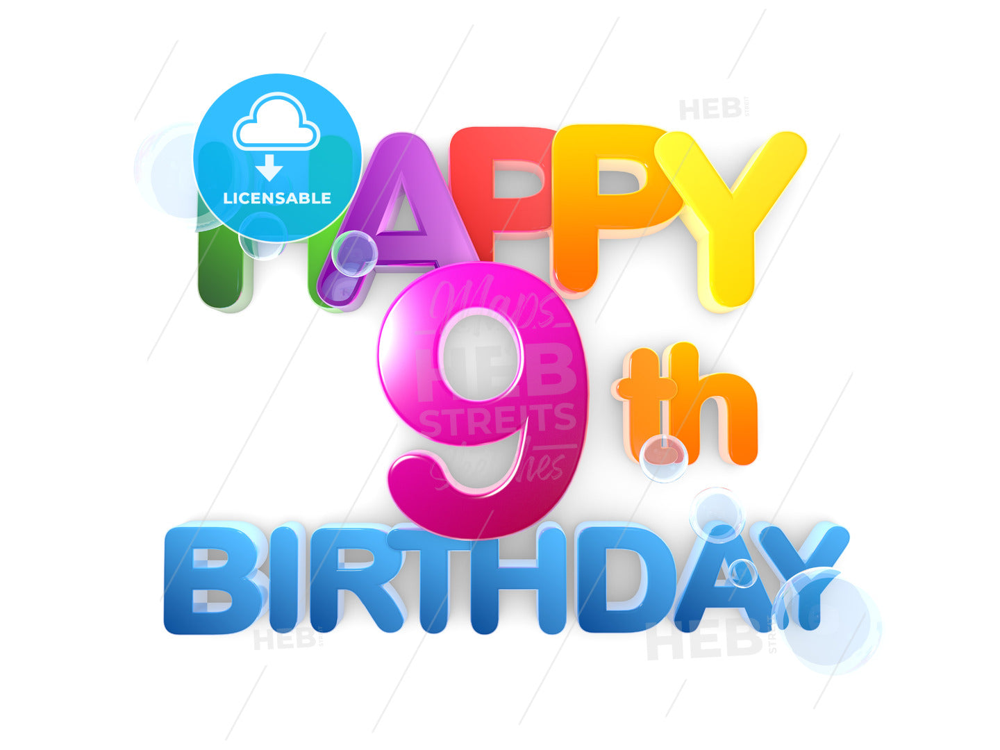 Happy 9th Birthday Title, light – instant download