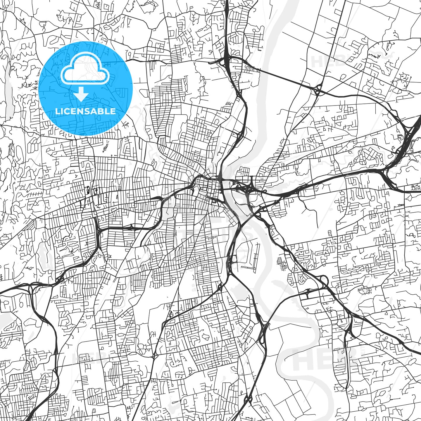 Hartford, Connecticut - Area Map - Light