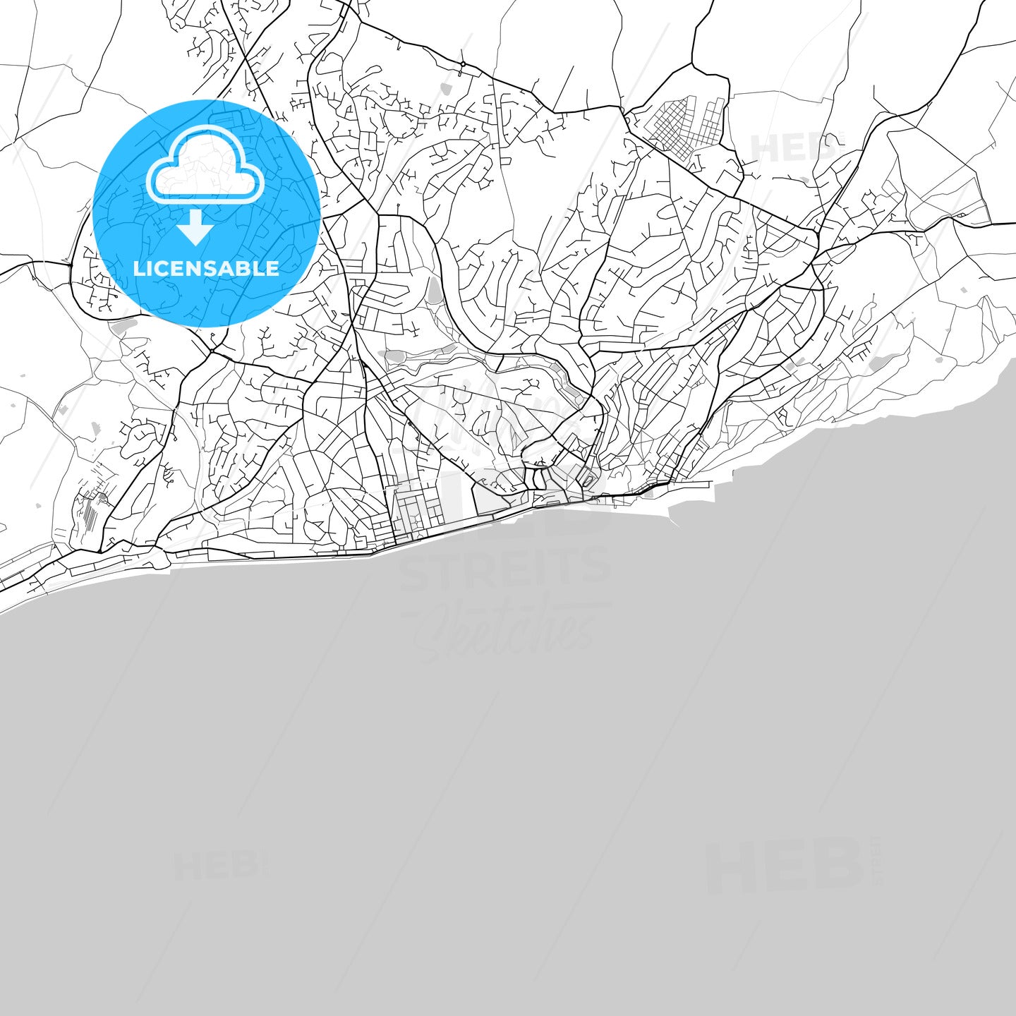 Hastings, England, UK, Vector Map - Light