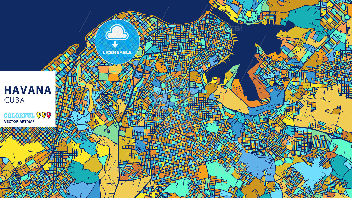 Havana, Cuba, Colorful Vector Artmap