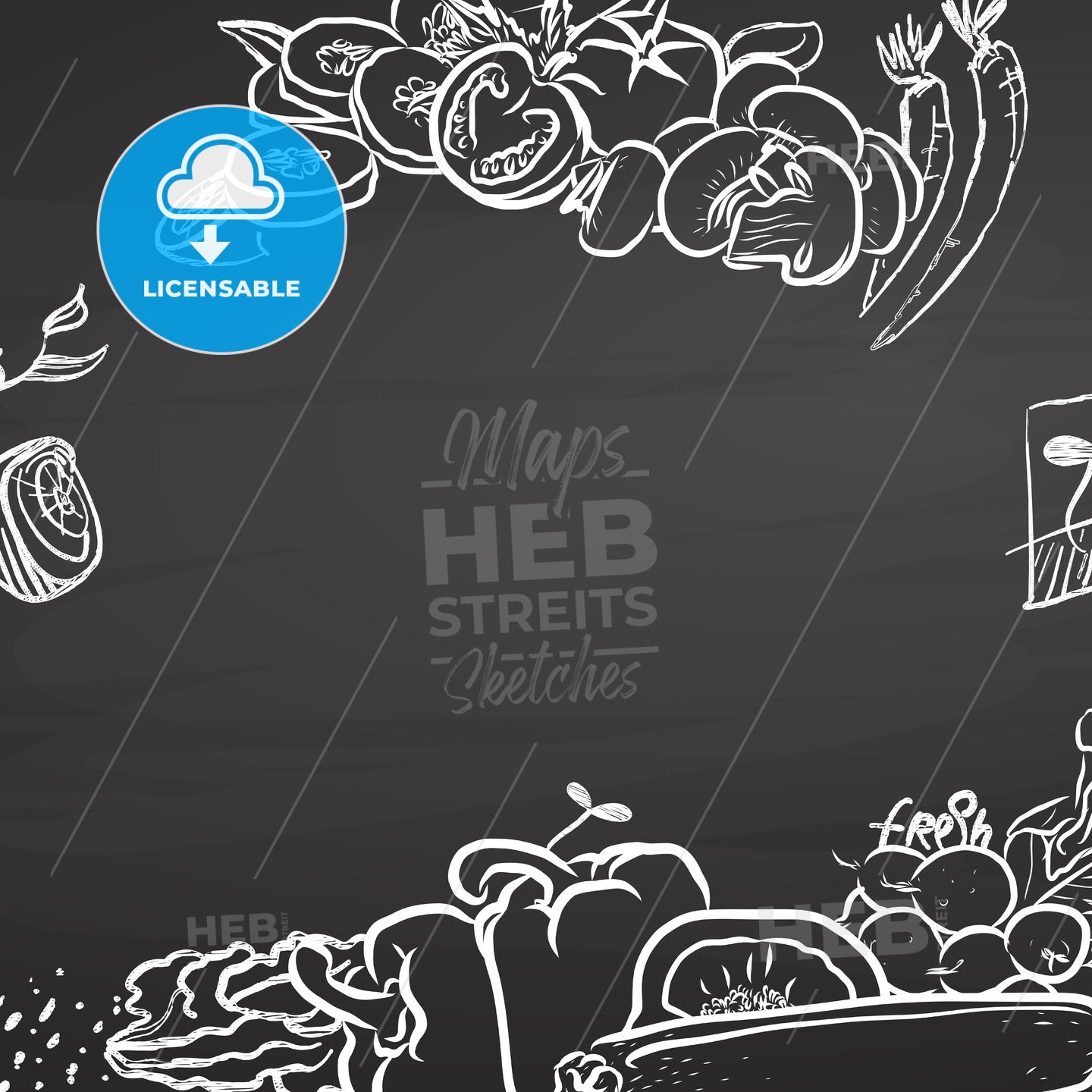 Healthy food doodle sketches on chalkboard with copyspace – instant download