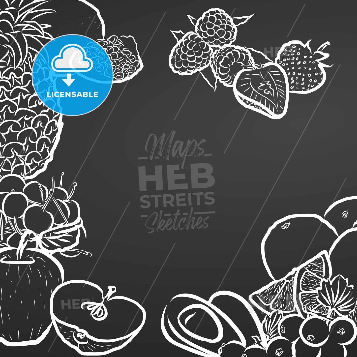 Healty Fruits, Chalk Drawing on Blackboard – instant download