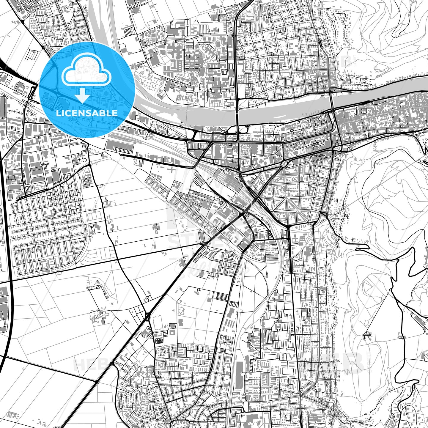 Heidelberg, Germany, vector map with buildings
