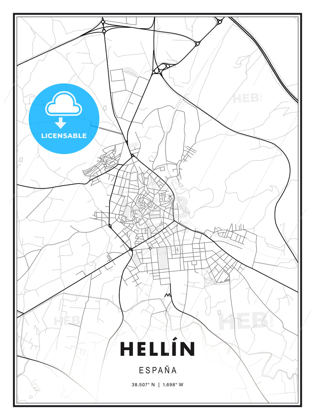 Hellín, Spain, Modern Print Template in Various Formats - HEBSTREITS Sketches