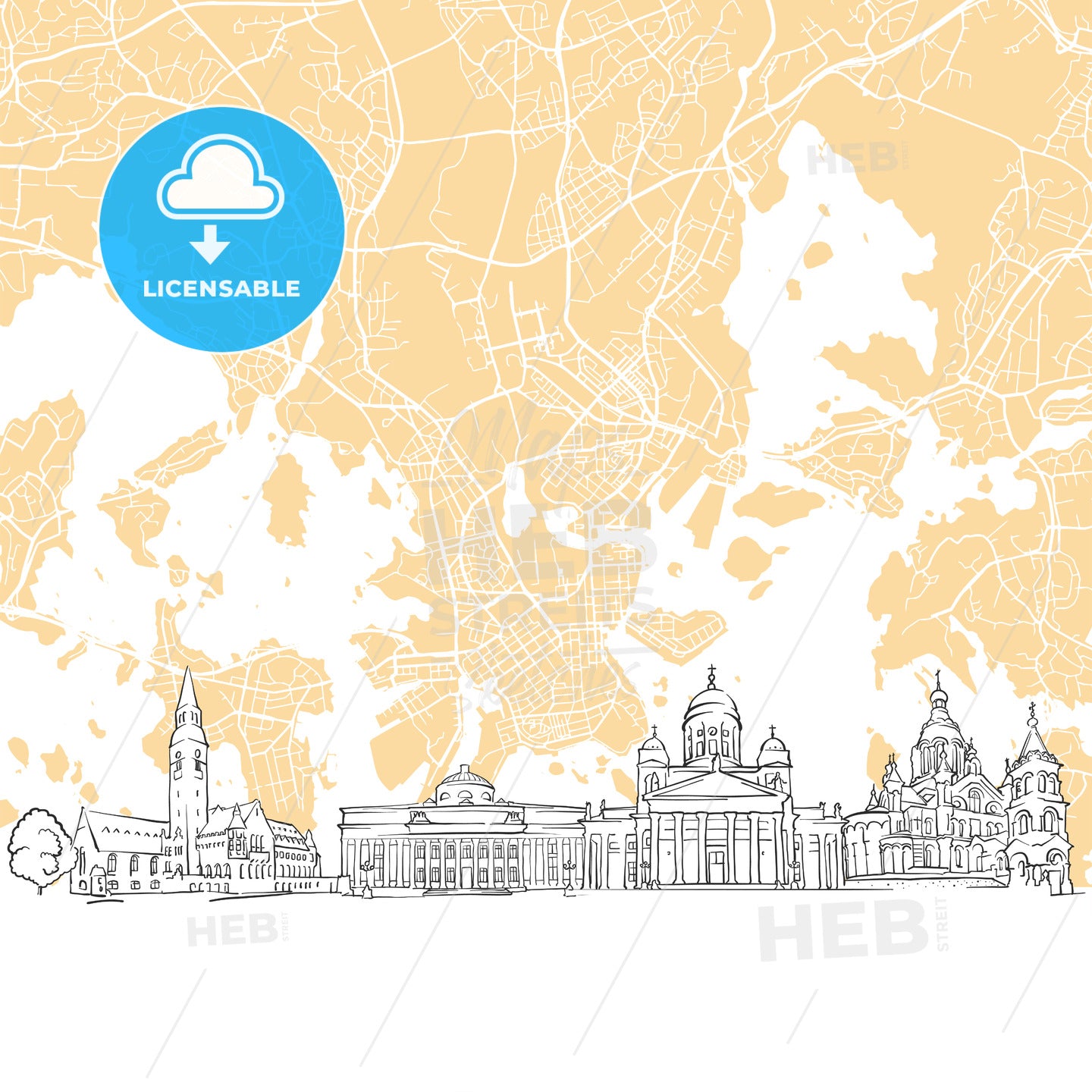 Helsinki Finland Skyline Map