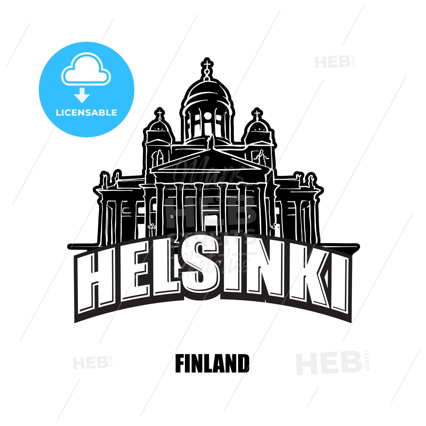 Helsinki, Finland, black and white logo – instant download