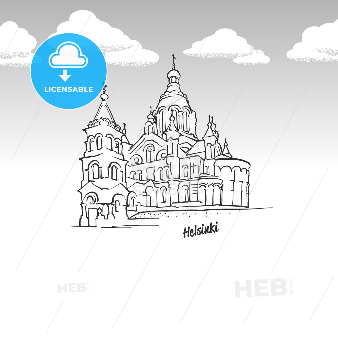 Helsinki, Finland famous landmark sketch – instant download