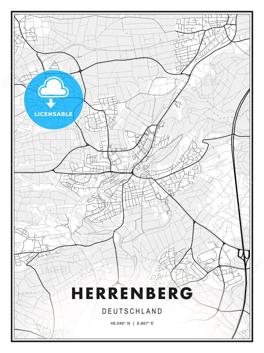 Herrenberg, Germany, Modern Print Template in Various Formats - HEBSTREITS Sketches