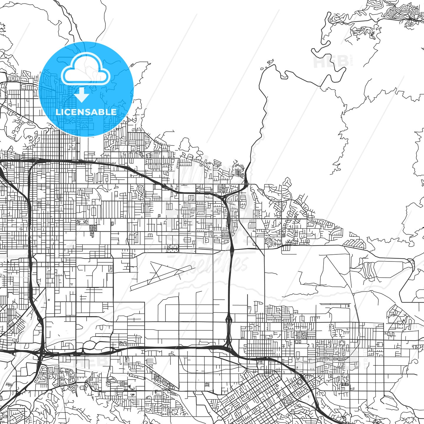 Highland, California - Area Map - Light