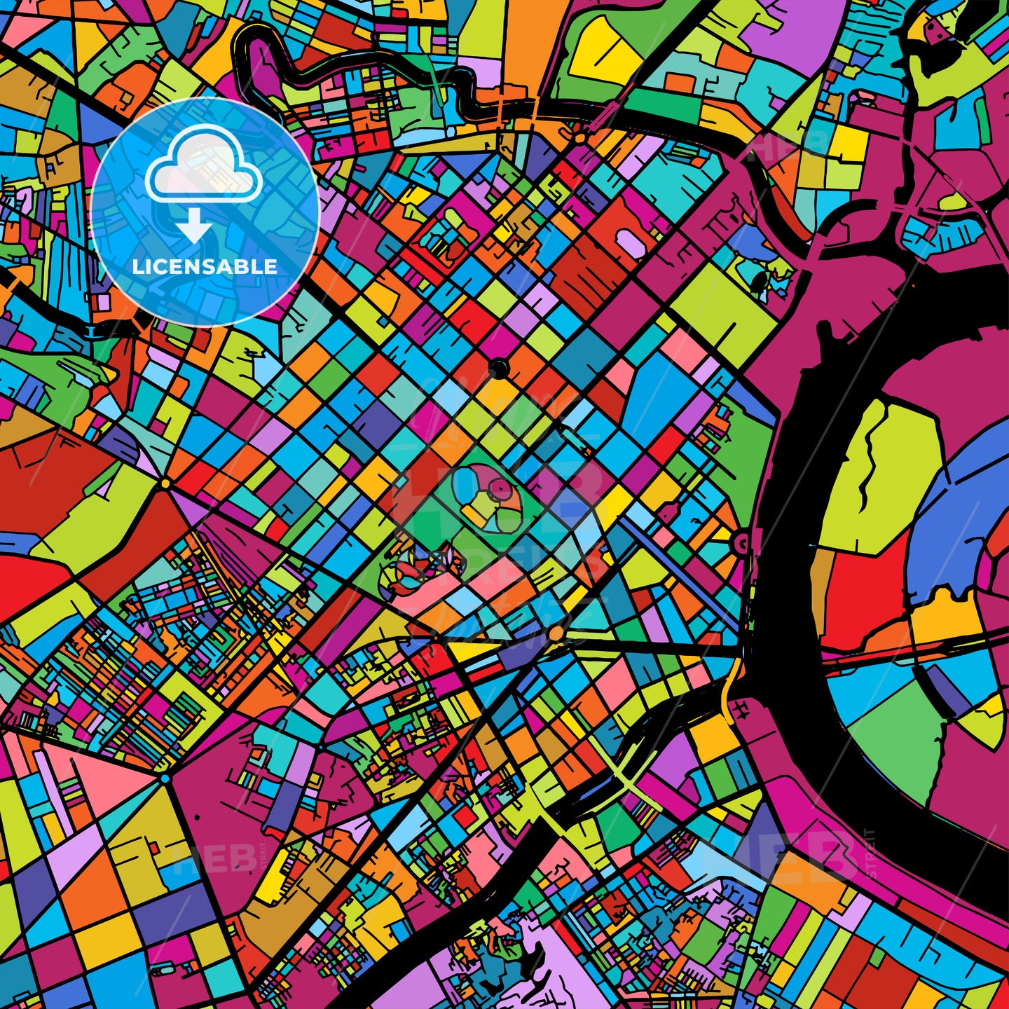 Ho Chi Minh City Colorful Vector Map on Black