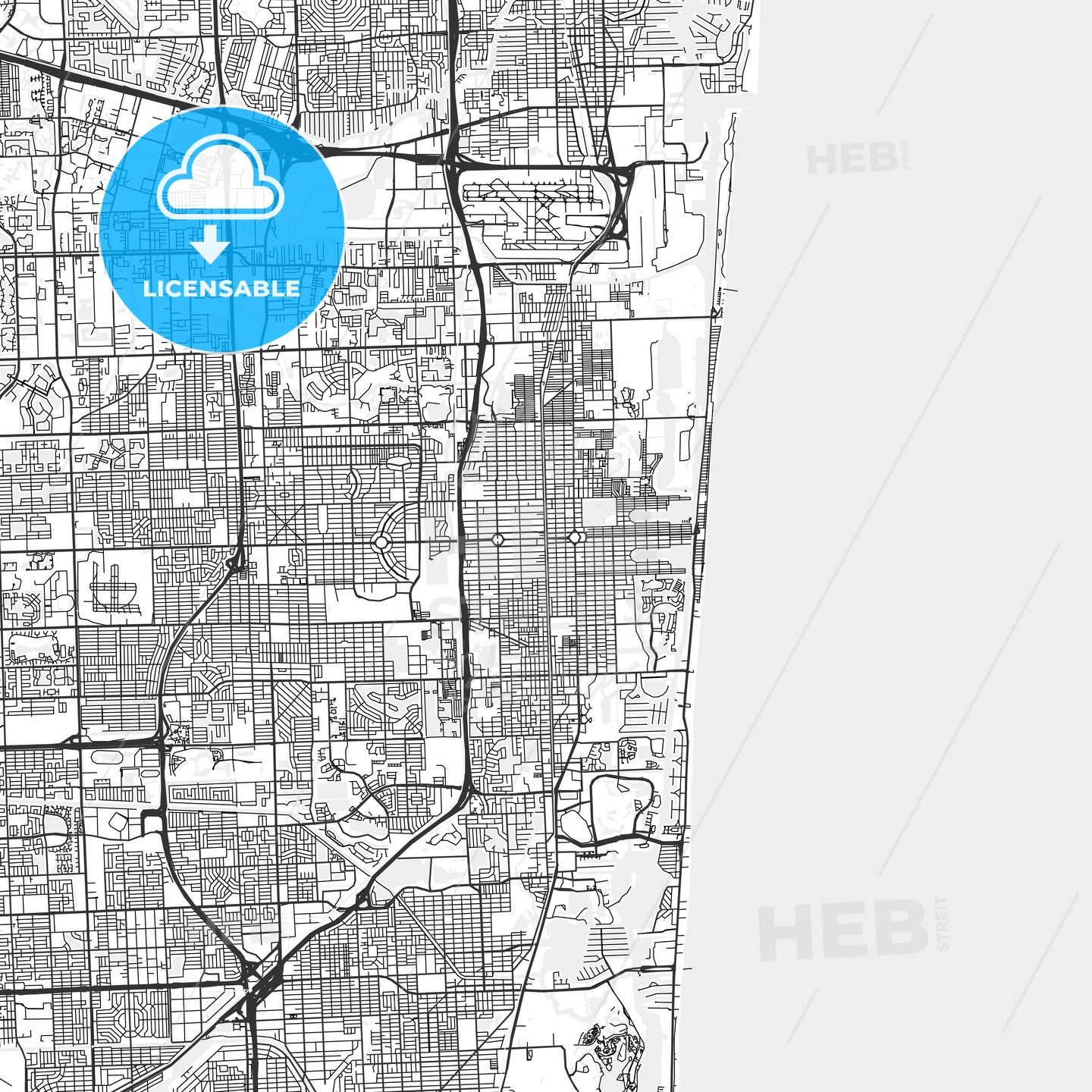 Hollywood, Florida - Area Map - Light