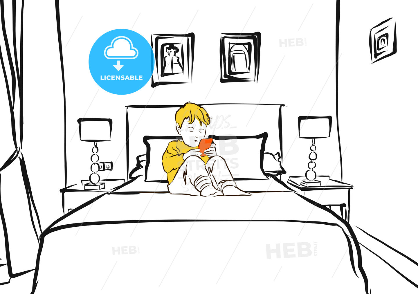 Hotel Room with cute Boy on Bed – instant download