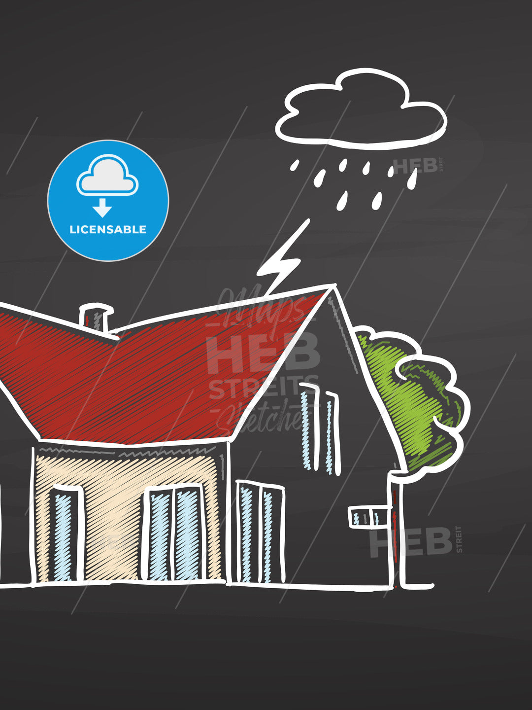 House insurance sketch on blackboard – instant download