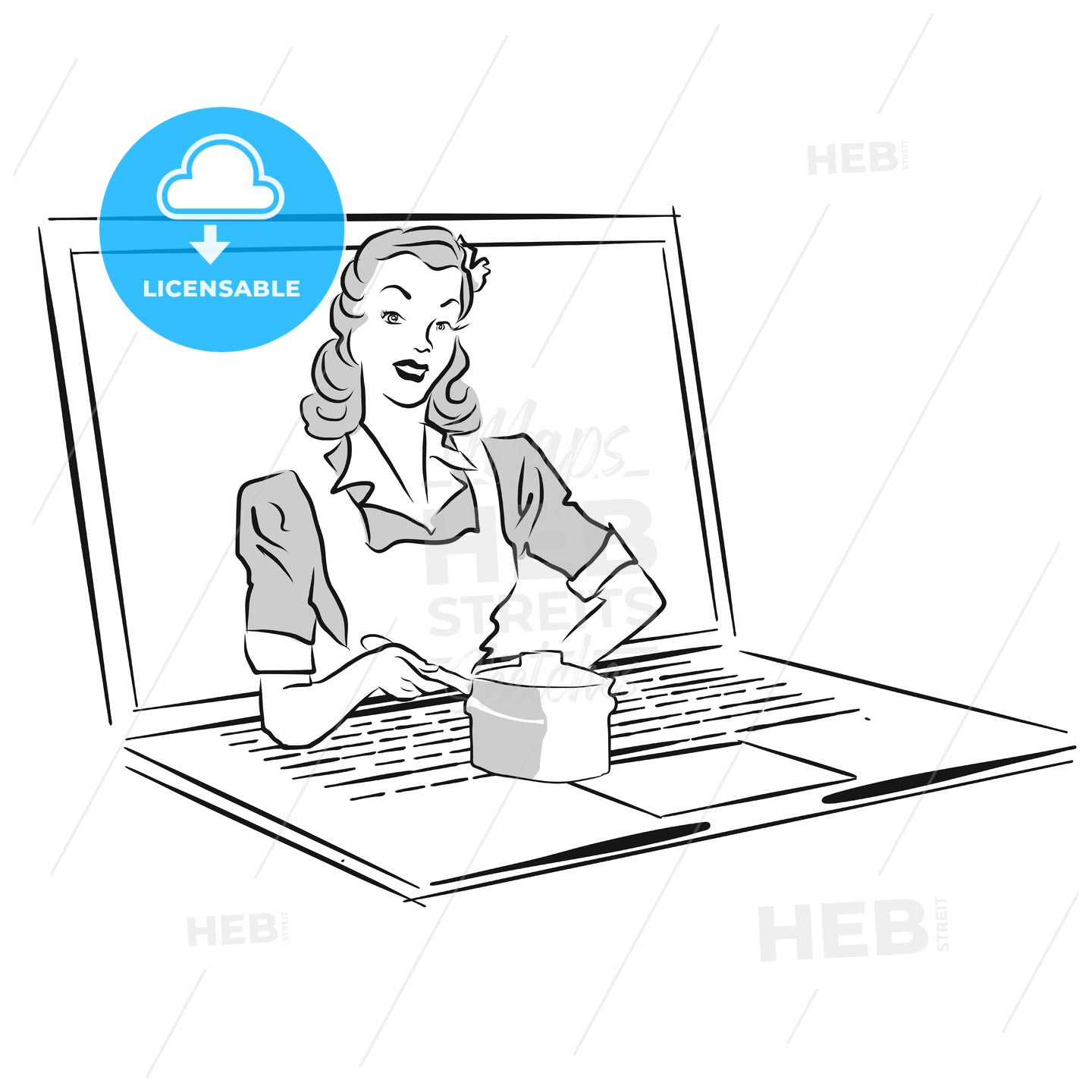 Housewife serve cooking pot on laptop Screen – instant download