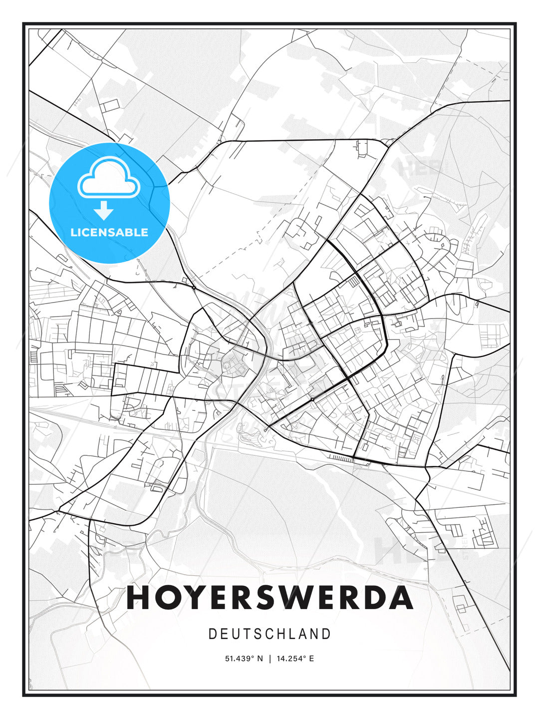 Hoyerswerda, Germany, Modern Print Template in Various Formats - HEBSTREITS Sketches