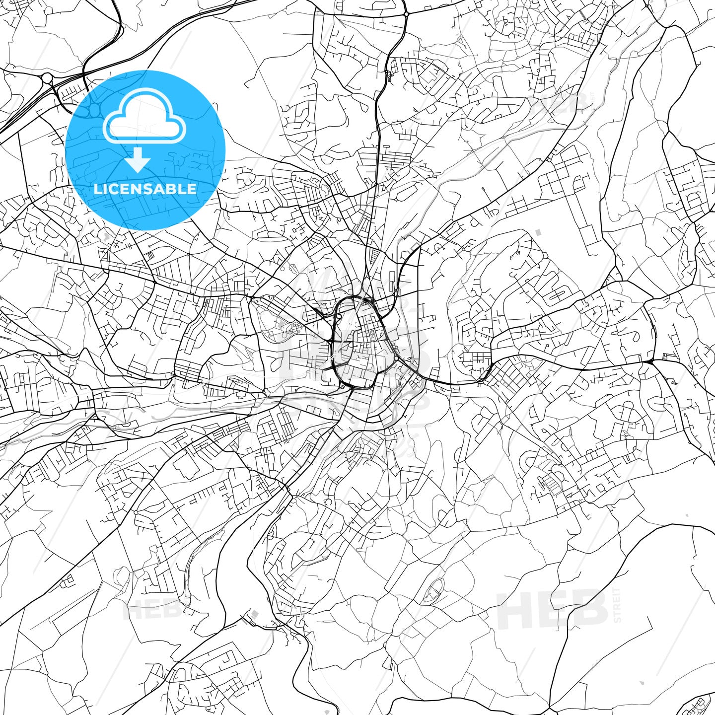 Huddersfield, England, UK, Vector Map - Light