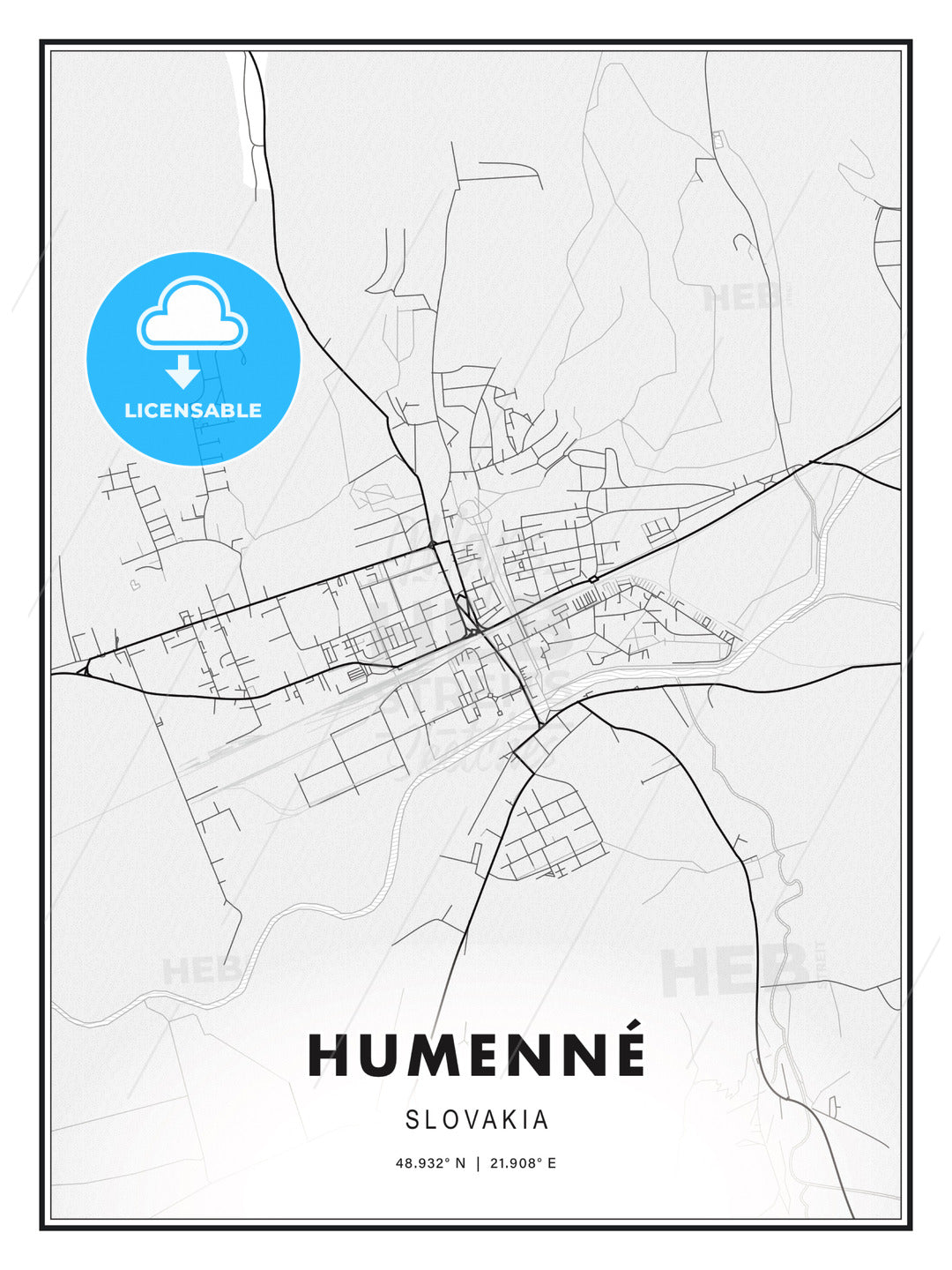 Humenné, Slovakia, Modern Print Template in Various Formats - HEBSTREITS Sketches