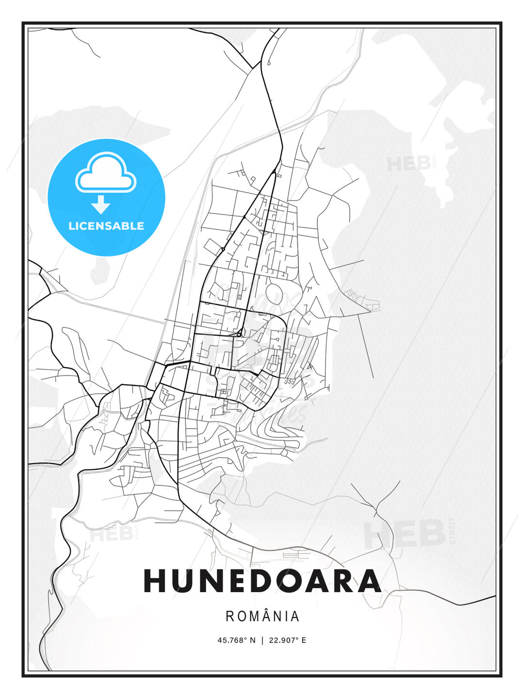 Hunedoara, Romania, Modern Print Template in Various Formats - HEBSTREITS Sketches