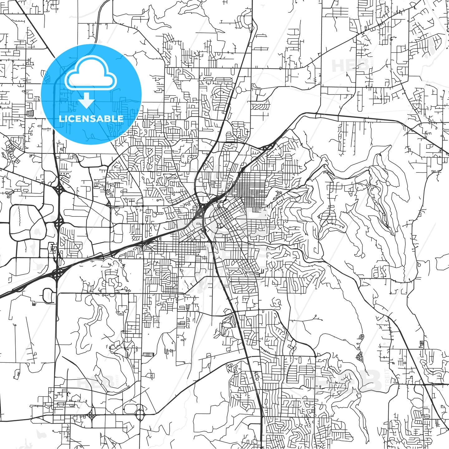 Huntsville, Alabama - Area Map - Light – HEBSTREITS, image size:1440x1440