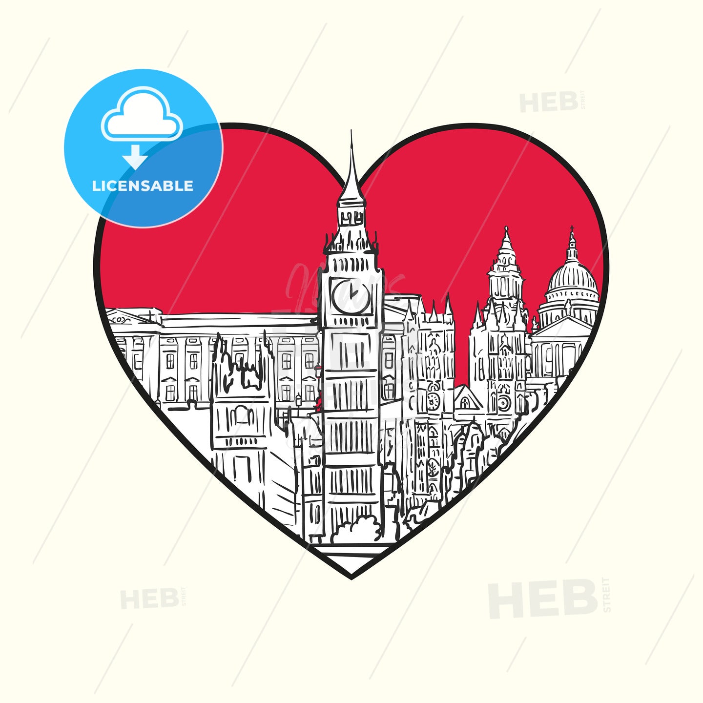 I love London. Red heart and famous buildings – instant download