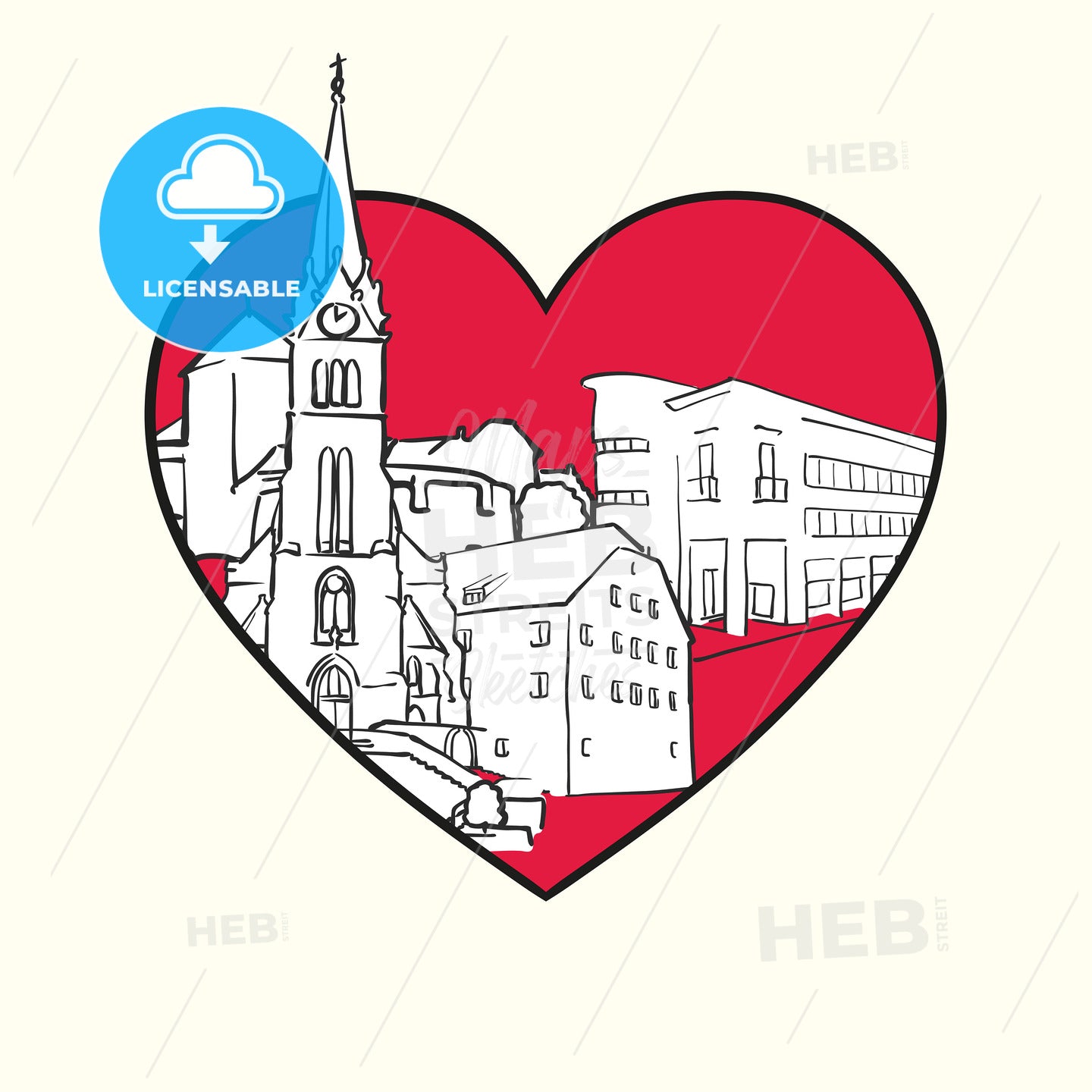 I love Vaduz. Red heart and famous buildings – instant download