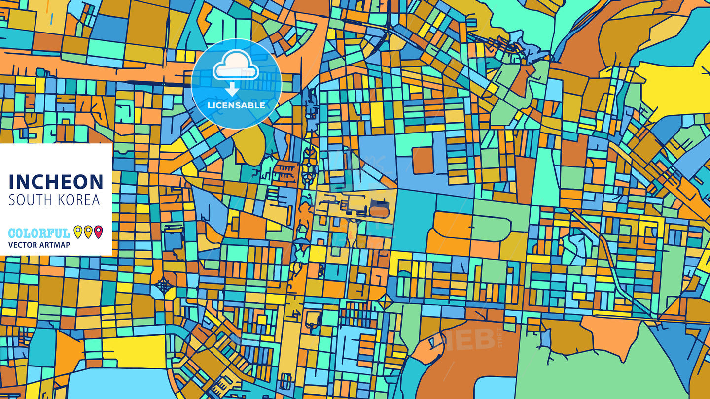 Incheon, South Korea, Colorful Vector Artmap