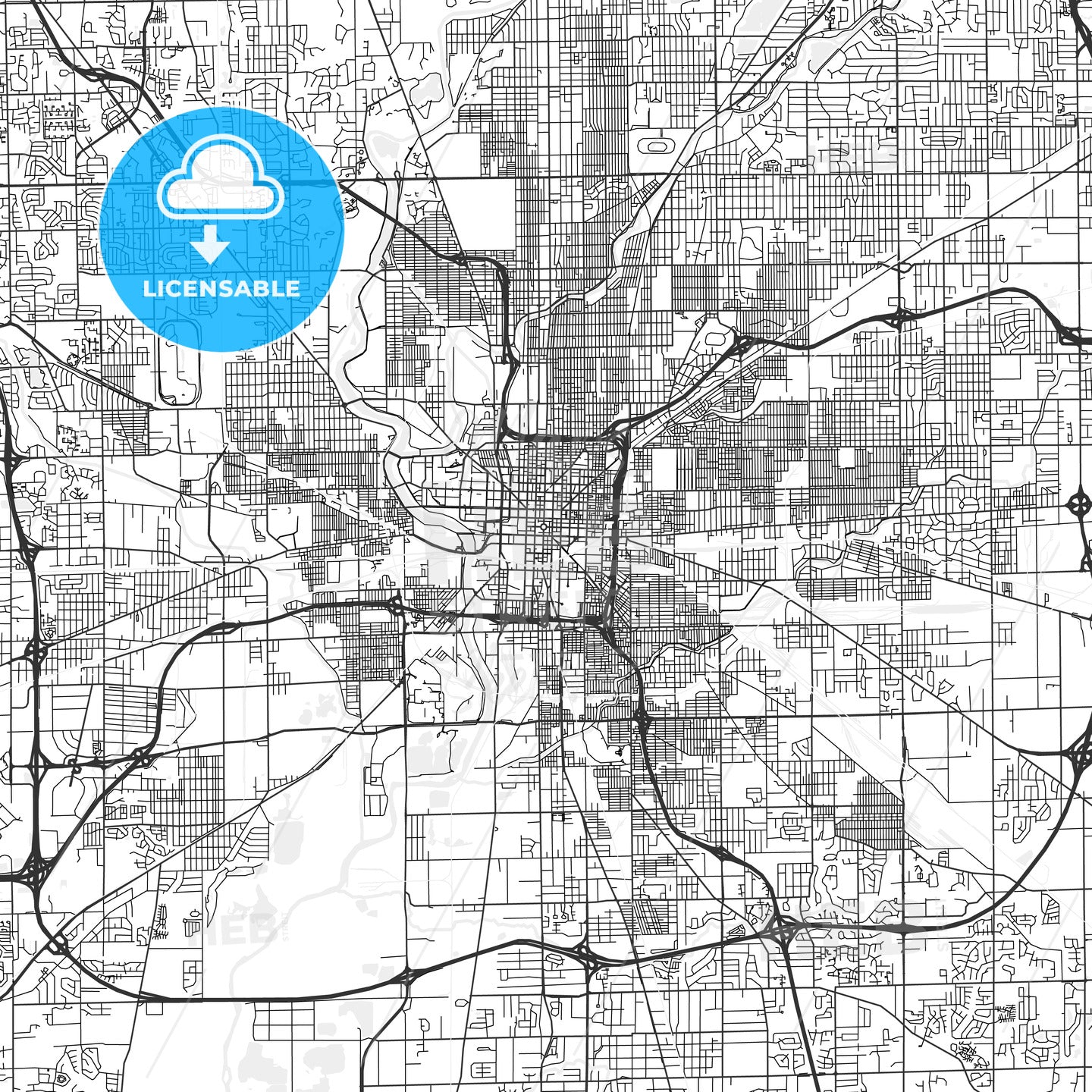 Indianapolis, Indiana - Area Map - Light