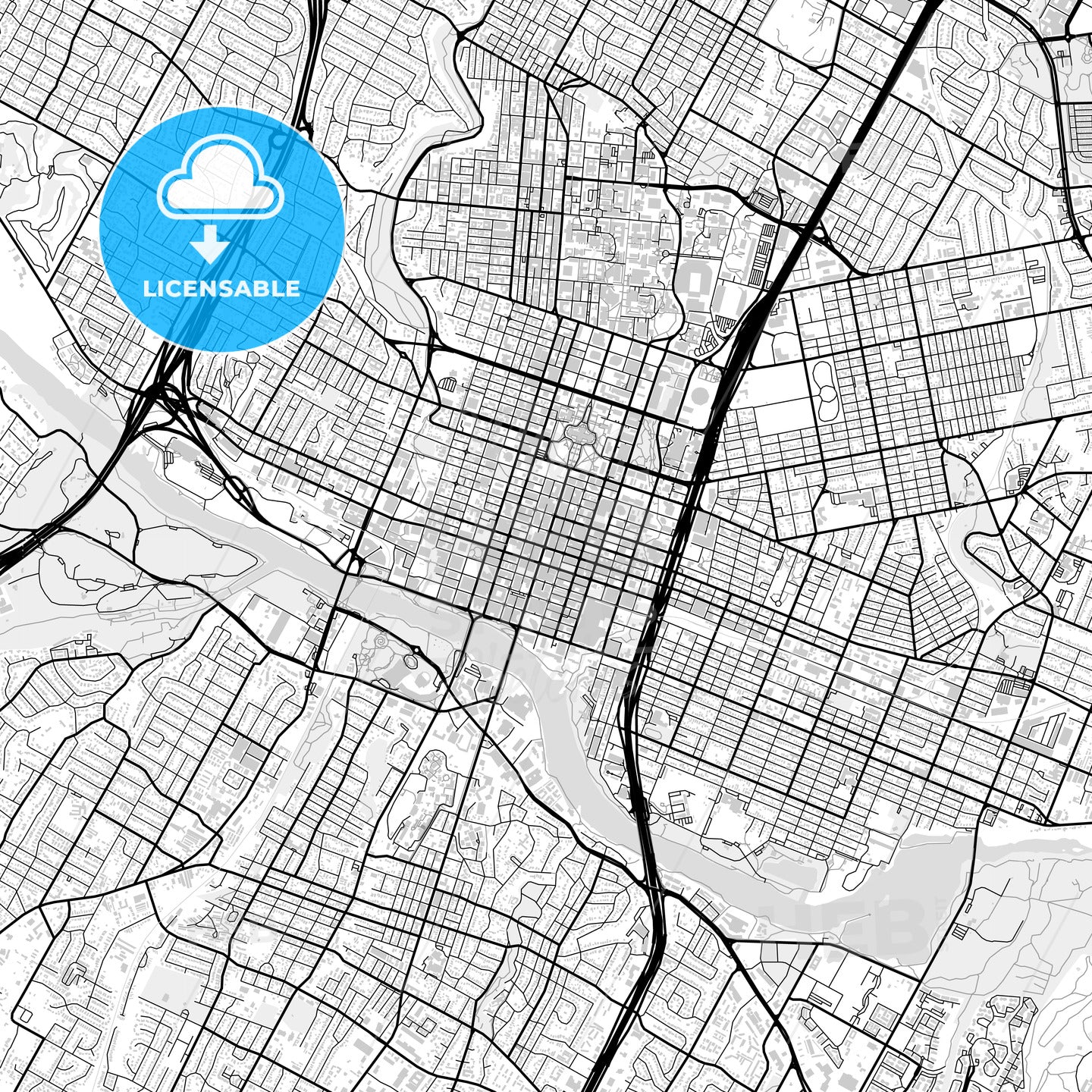 Downtown map of Austin, light