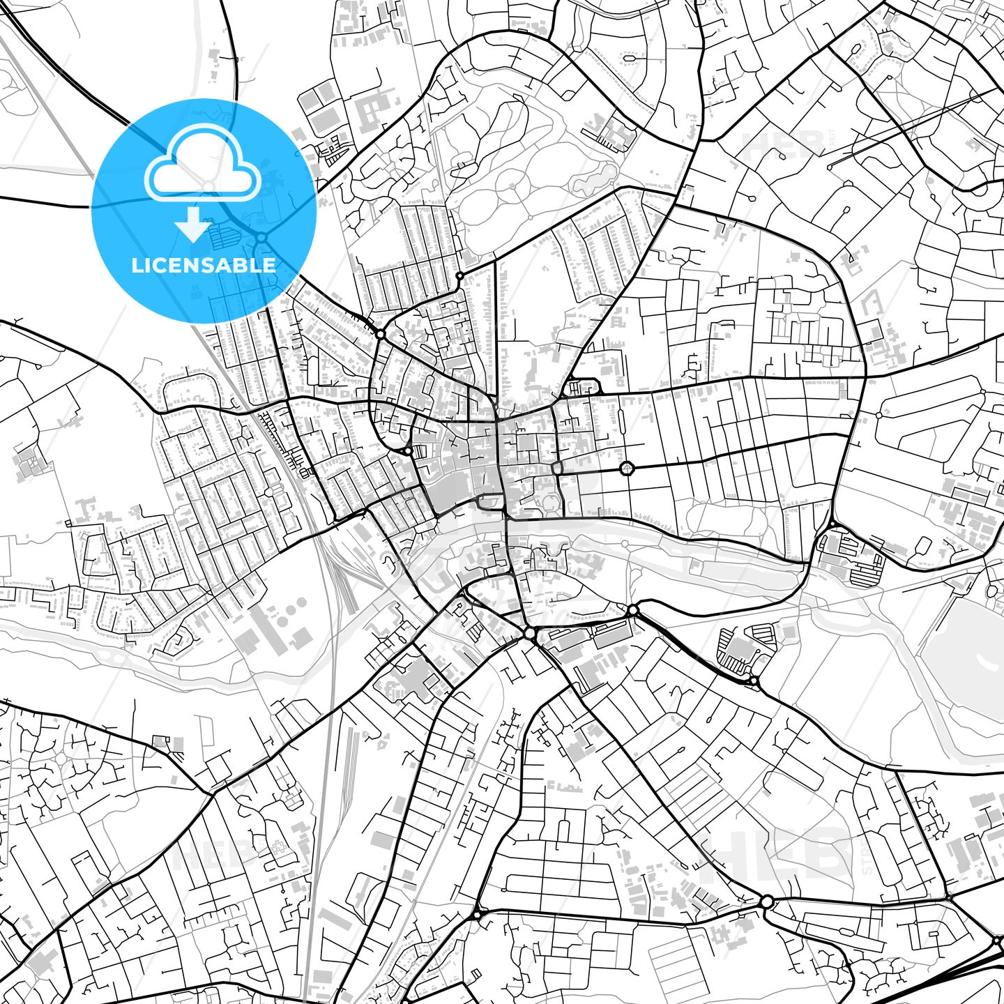 Downtown map of Bedford, light