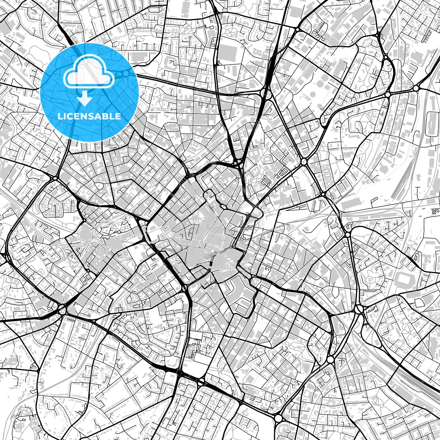 Downtown map of Birmingham, light