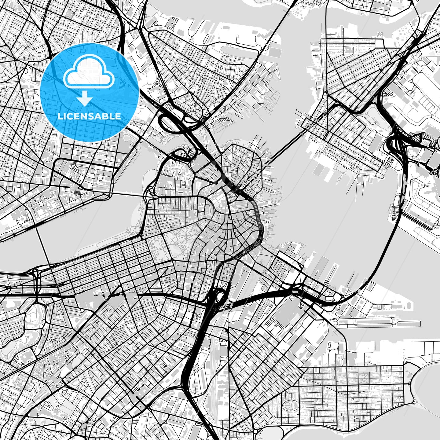 Downtown map of Boston, light