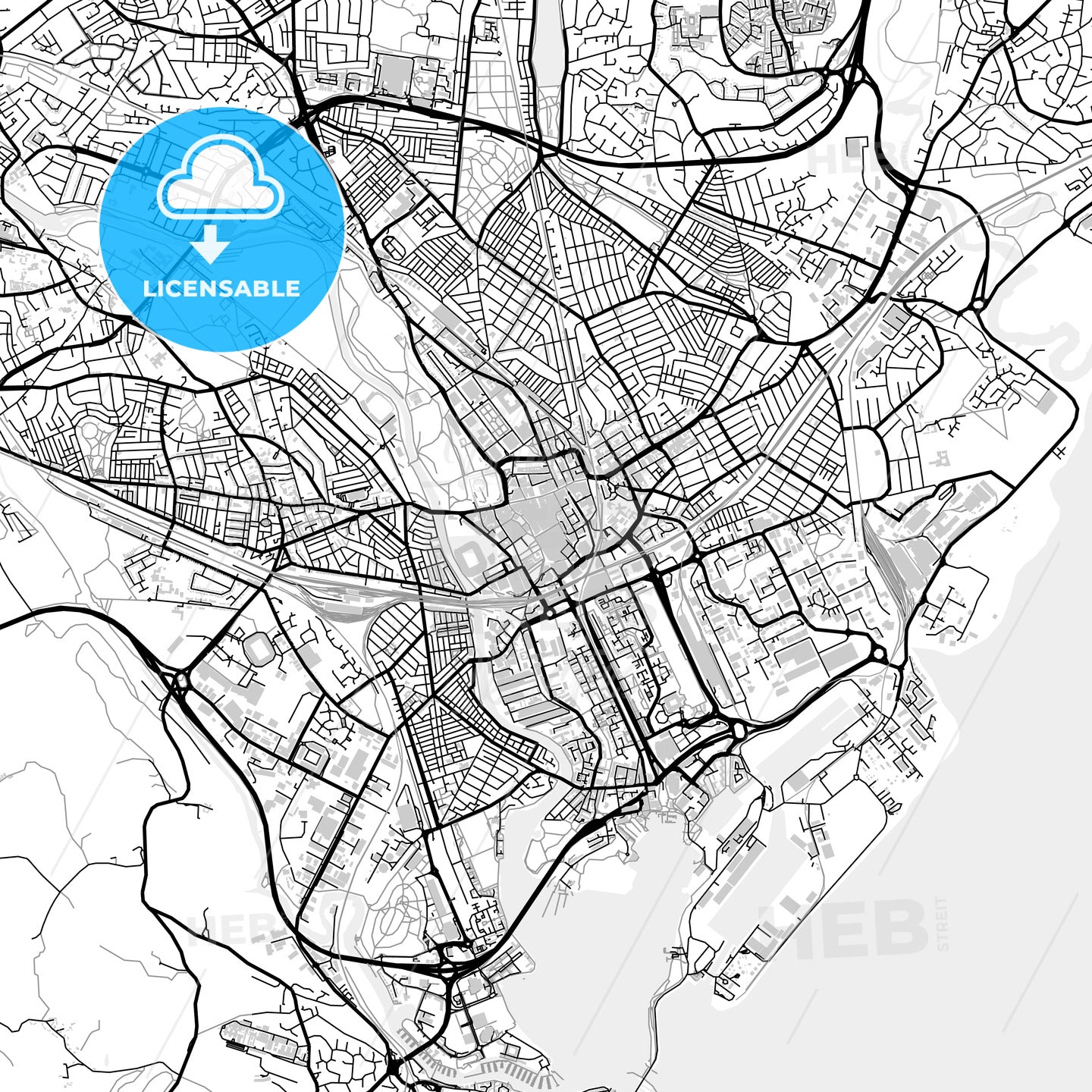 Downtown map of Cardiff, light