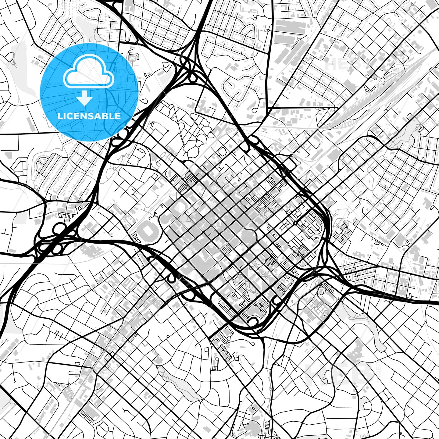 Downtown map of Charlotte, light