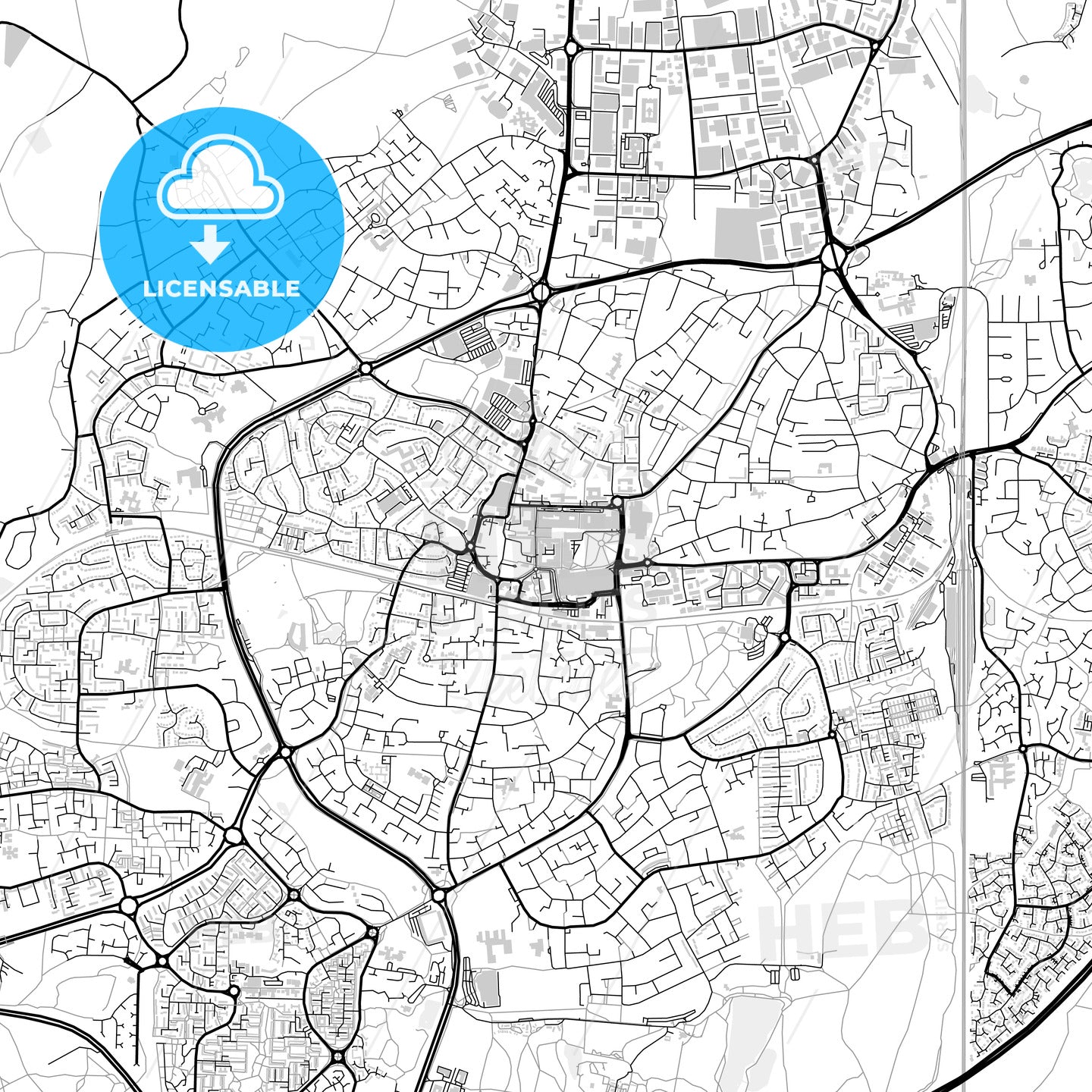 Downtown map of Crawley, light