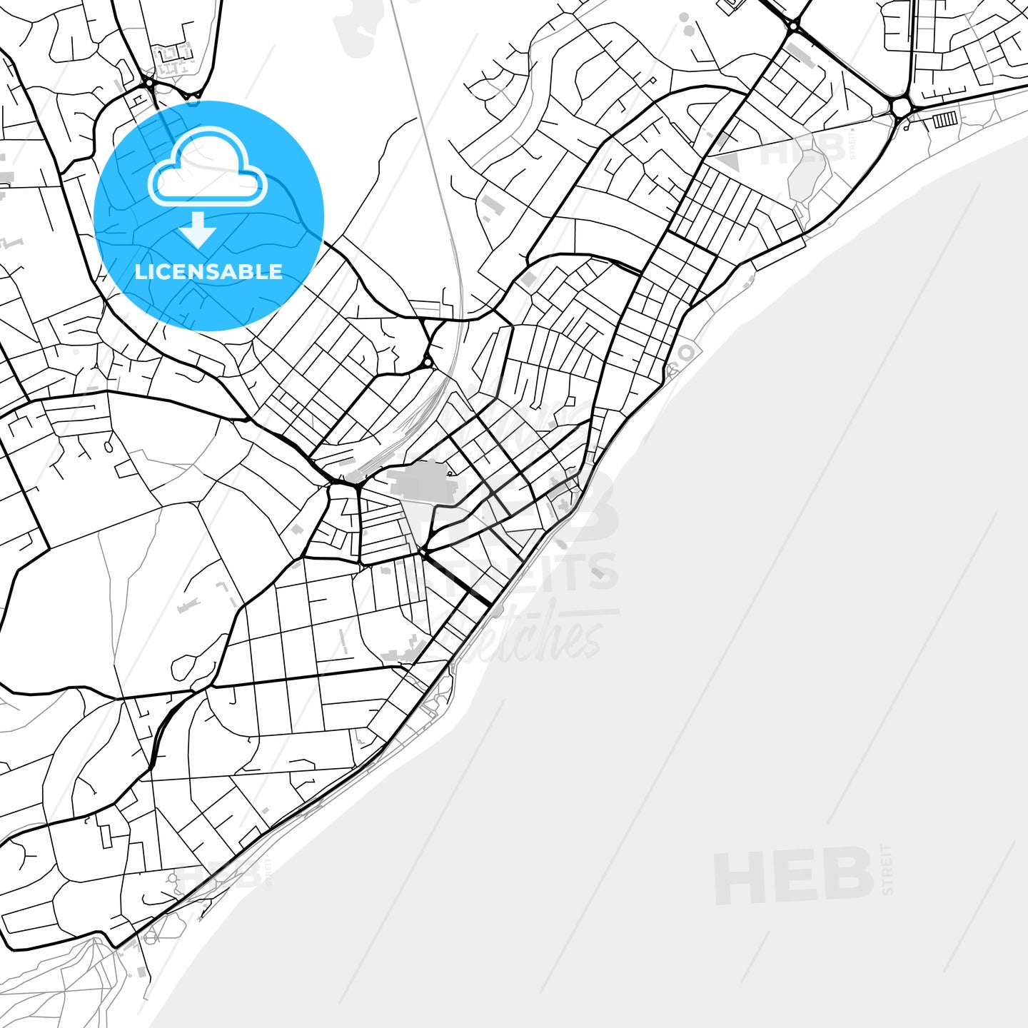 Downtown map of Eastbourne, light