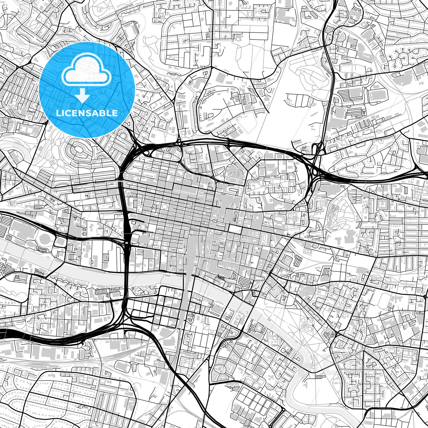 Downtown map of Glasgow, light