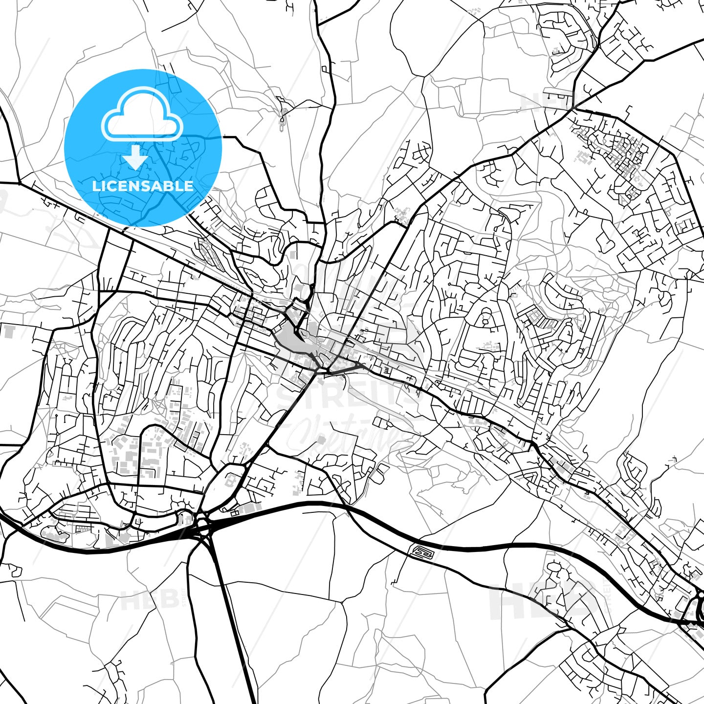 Downtown map of High Wycombe, light
