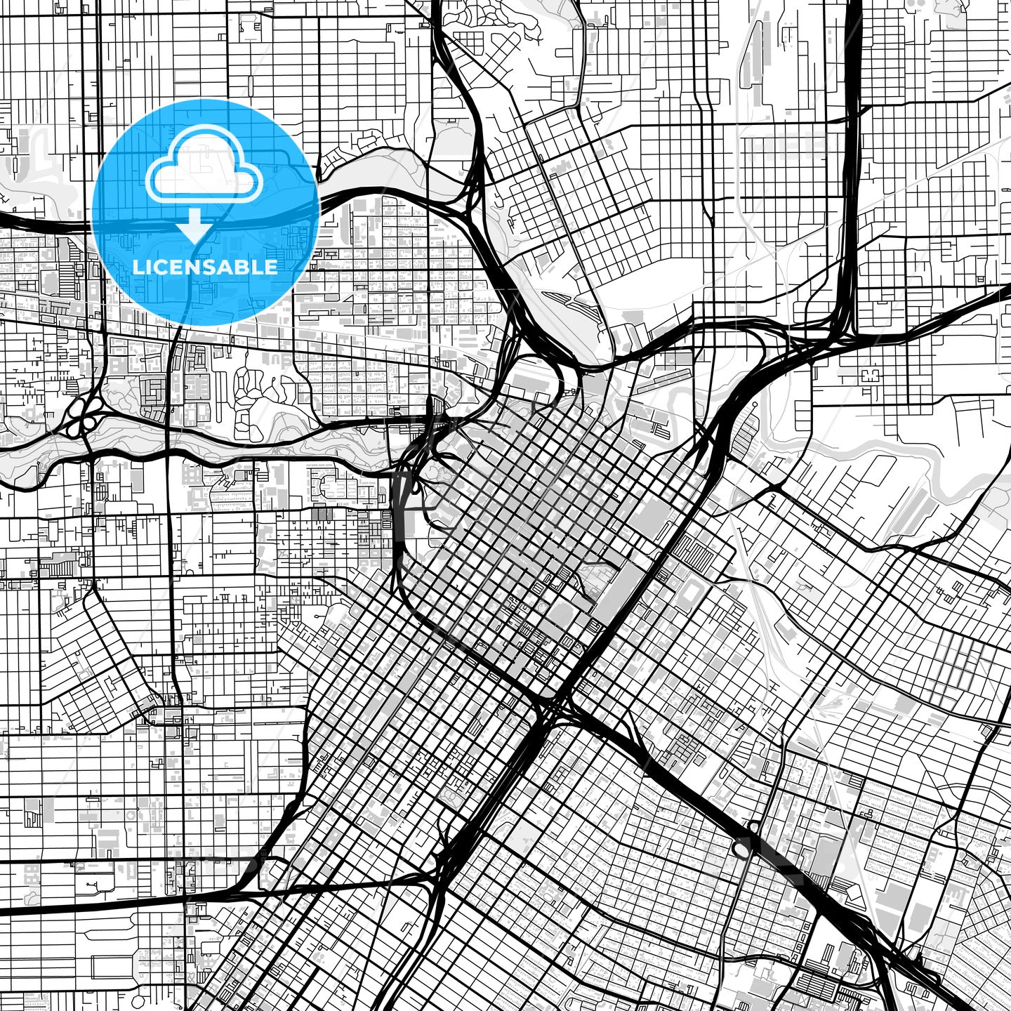 Downtown map of Houston, light