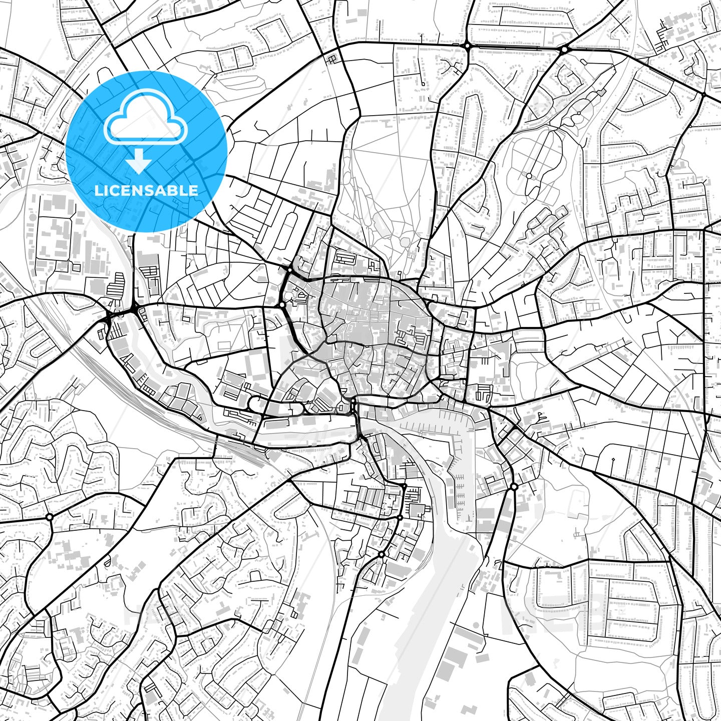 Downtown map of Ipswich, light